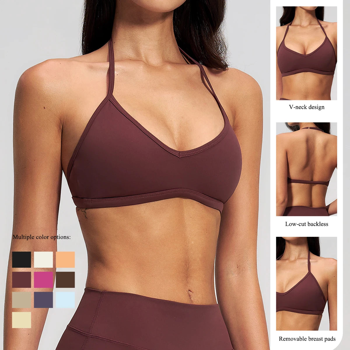 Hearuisavy Sports Bra Gym Women Halter Neck Yoga Bra Halter Neck Brushed Yoga Bra Running Pilates Quick Drying Workout Top Femal