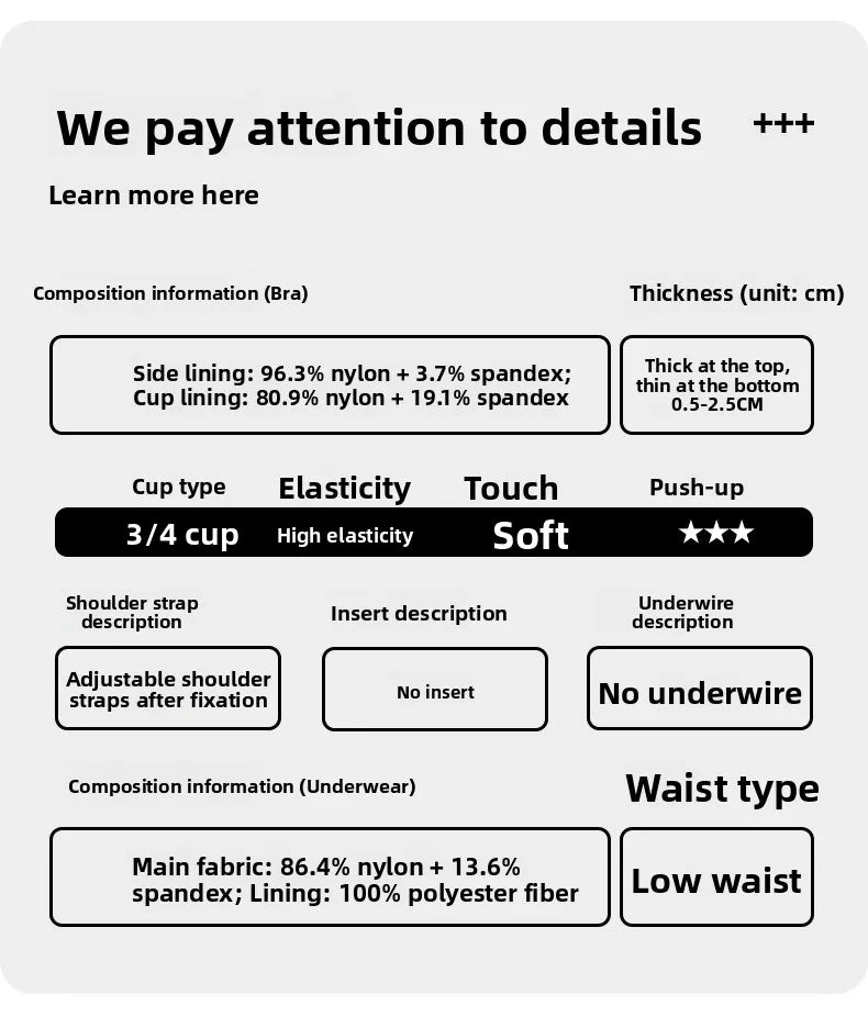 Wireless Lace Bra Set Women's Comfortable Sexy Back Design Gathered Front Clasp Underwear Nylon Material Suitable for Small B...