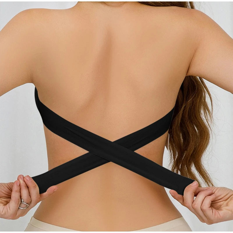 Ice Silk Strapless Push-Up Bra – Removable Pad Anti-Slip Beauty Back Off-Shoulder