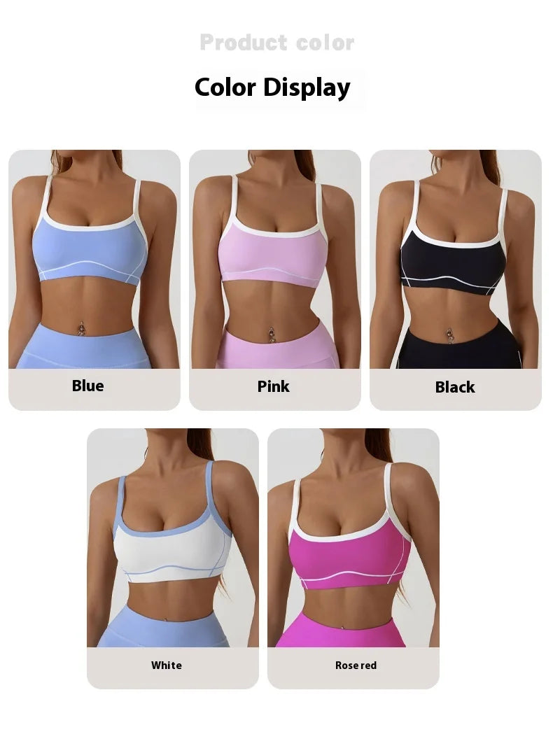 Women Yoga Sports Bra Color Clashing Shock Absorbing Brassiere Full Cup Breathable Gym Tube Top Bra Yoga Workout Underwear