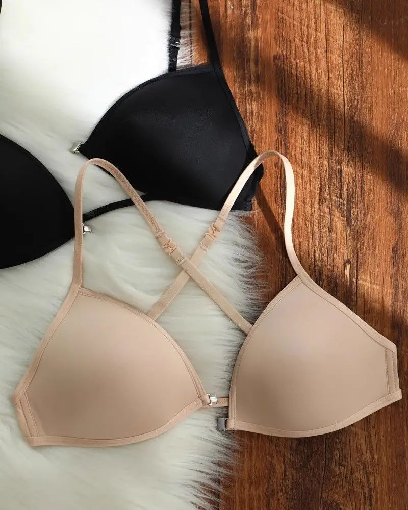 Seamless Triangle Cup Bra – Cross Strap Front Buckle