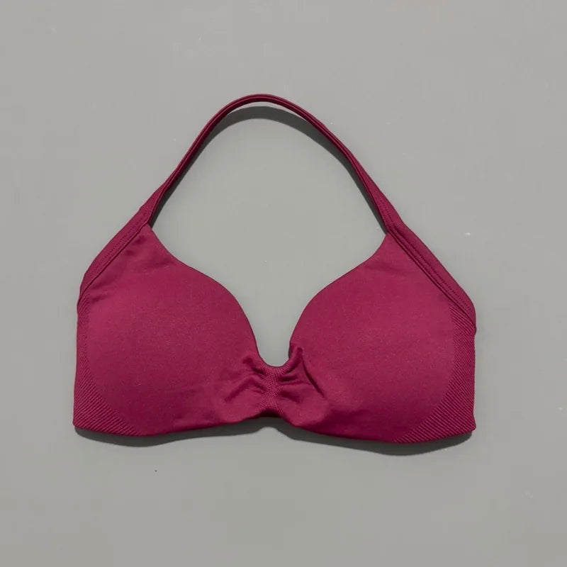 HISTELLO Strappy Sports Bra – High Support Scrunch Push-Up Halter