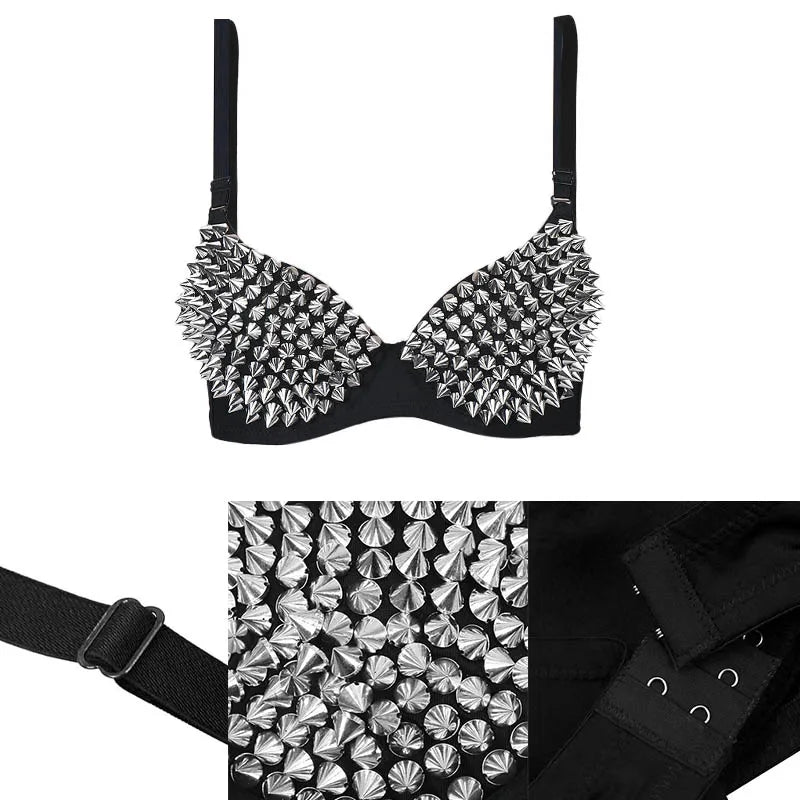 Sexy Lingerie Underwear Bras for Women,Steampunk Spike Studs Bra Top Wireless Bra, Fashion Hot Bras for Nightclub Party Bar