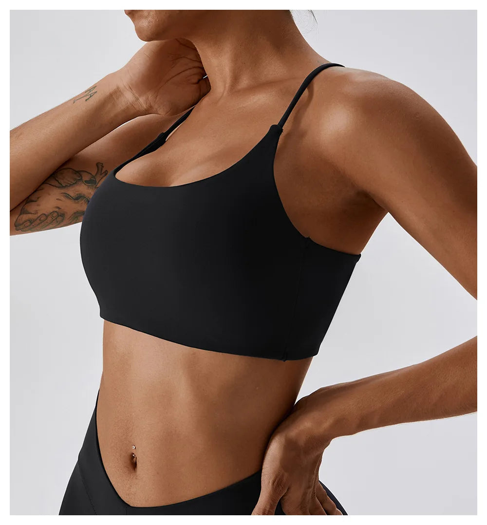 U-Shape Cross Back Sports Bra – Multi-Strap Padded Gym & Yoga Top