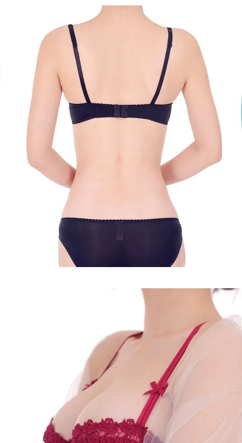 KUCLUT Plus Size Sexy Half Cup Lace Bra Sheer Mesh Unlined Bralette for Women A D Cup, Invisible Push Up Underwire Lingerie Set