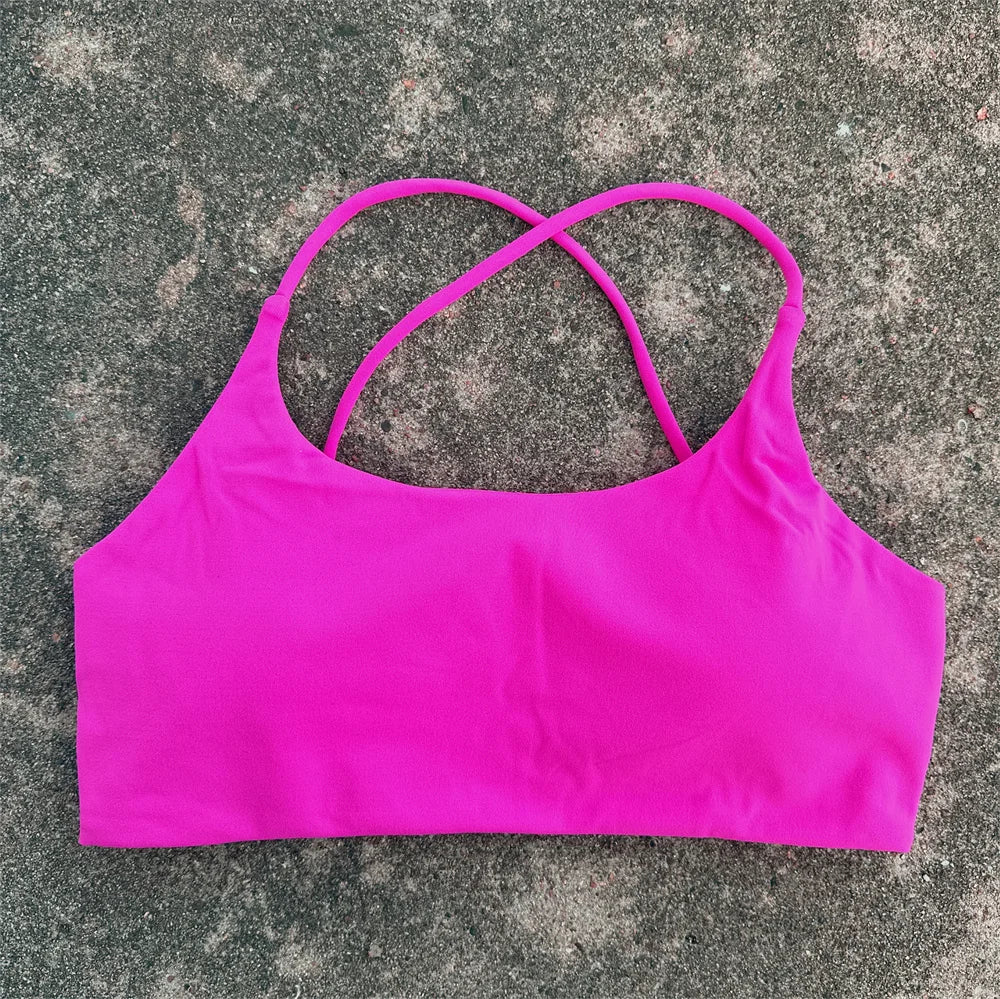 Cross Back Hollow Yoga Sports Bra – Push-Up Chest Pad Fitness Gym Top