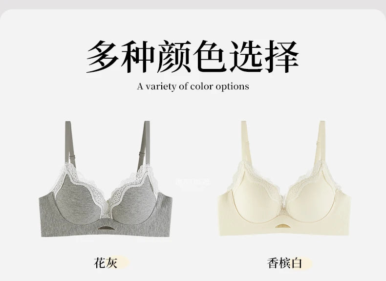 Elegant Matte Lace Bralette AB Cup, Wireless Push Up Bra Small Chest, Gathers Anti Sagging, Seamless Soft Cup T-Shirt Bra 32-38