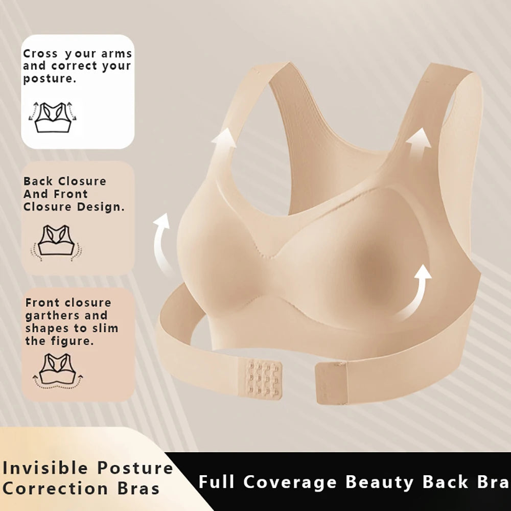 Wireless Posture Correction Bra For Women Seamless Push Up Bralette Back Support Daily Bra Full Coverage T-shirt Brassiere