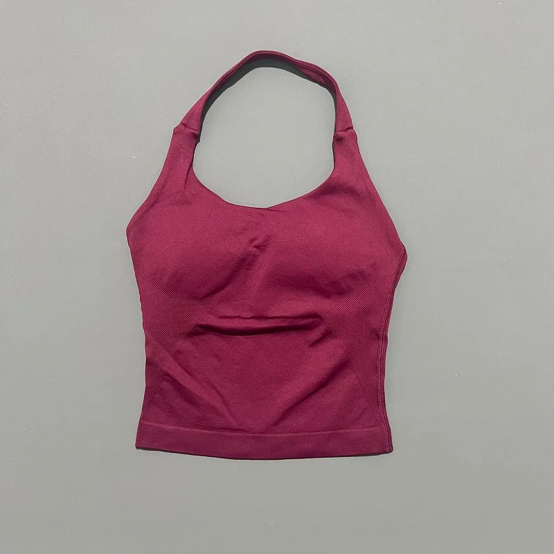 Sports Gym Halter Top Woman Seamless Yoga Tank Removable Chest Pad Push-up Sports Vest Fitness Workout Running Tops