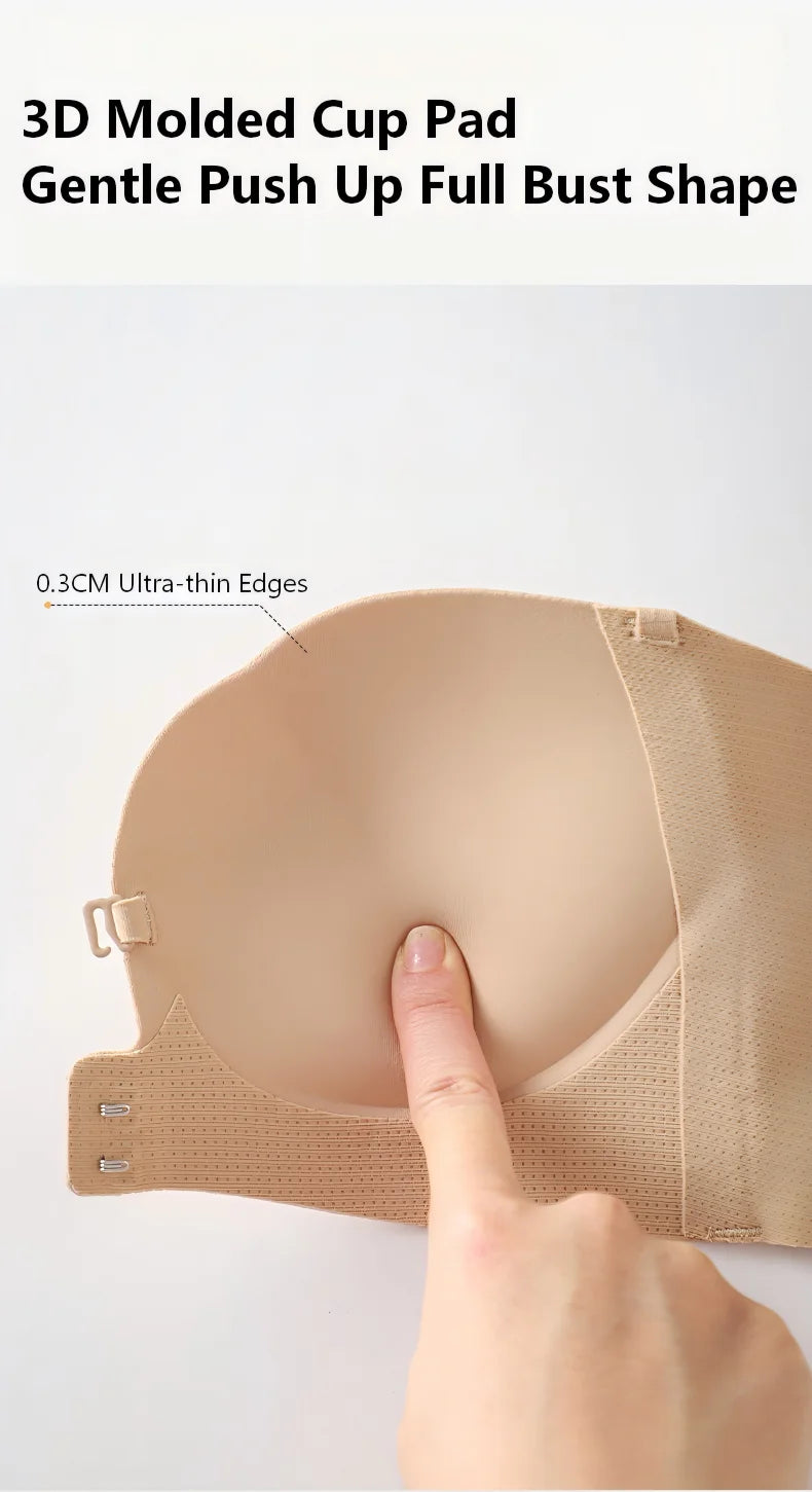 Wireless Strapless Bra Women Double Front Buckle 6Point AntiSlip 3Level 3D Molded Petal Deep V Seamless Multiway Pushup Bra 1PC