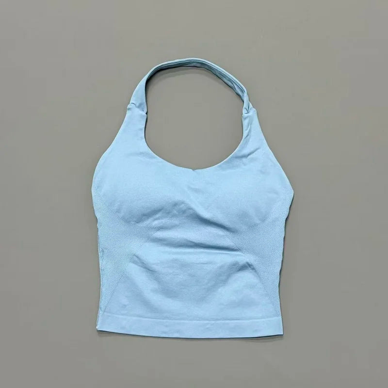 Sports Gym Halter Top Woman Seamless Yoga Tank Removable Chest Pad Push-up Sports Vest Fitness Workout Running Tops