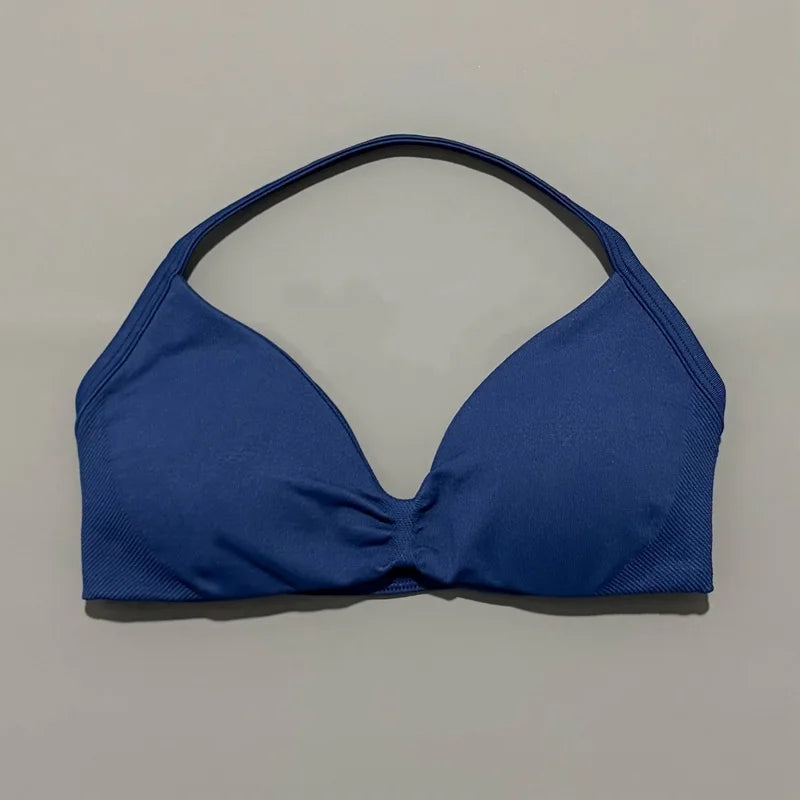 HISTELLO Strappy Sports Bra – High Support Scrunch Push-Up Halter