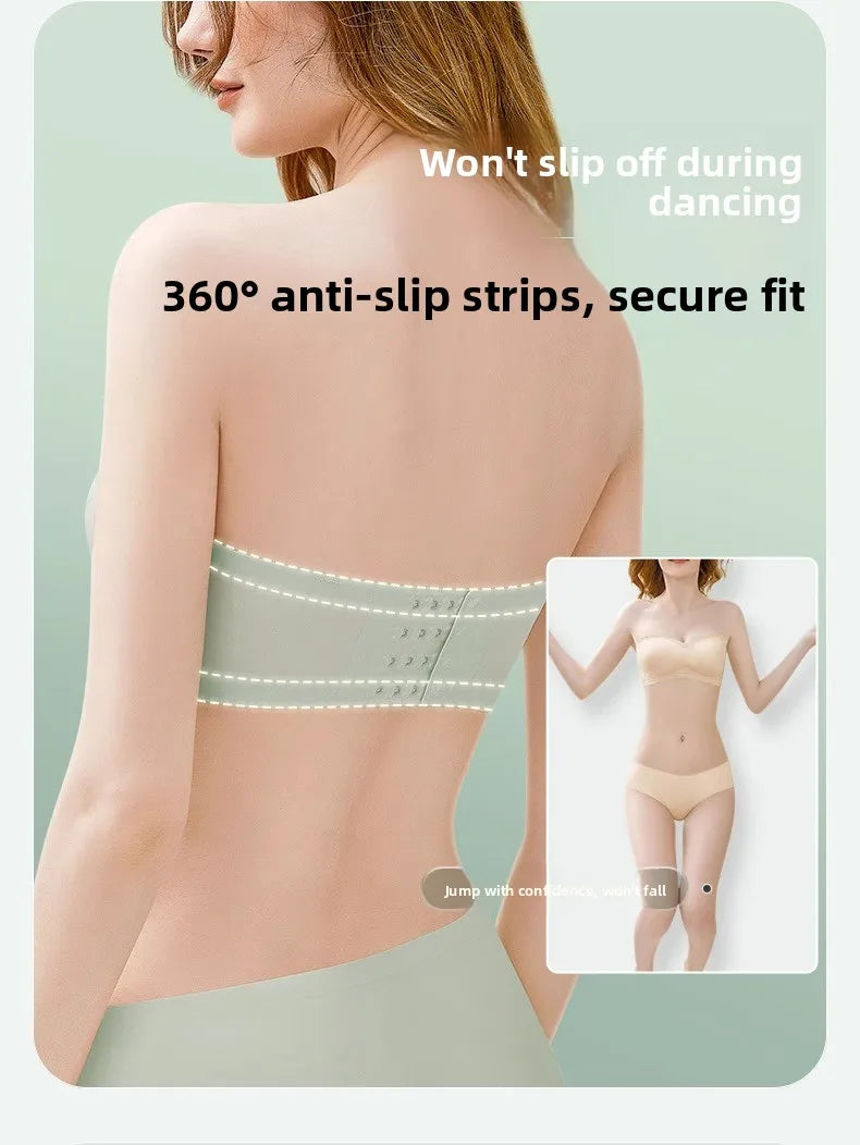 Wireless Anti-Slip Transparent Strap Bra for Women Underwear Wedding Dress Special Use Prevent Exposure Wrap Chest Summer