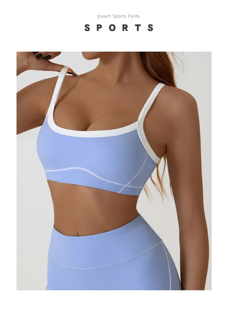 Women Yoga Sports Bra Color Clashing Shock Absorbing Brassiere Full Cup Breathable Gym Tube Top Bra Yoga Workout Underwear