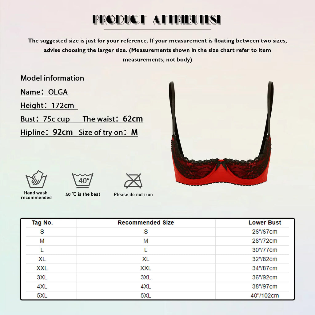 Women Sexy Open Cups Bra Tops Exposed Nipples Balconette Lingerie Contrast Lace Push Up Underwire Brassiere Underwear Nightwear