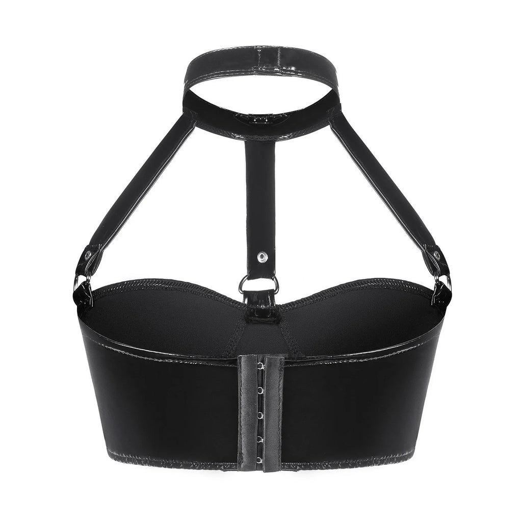 Black leather harness on a white background