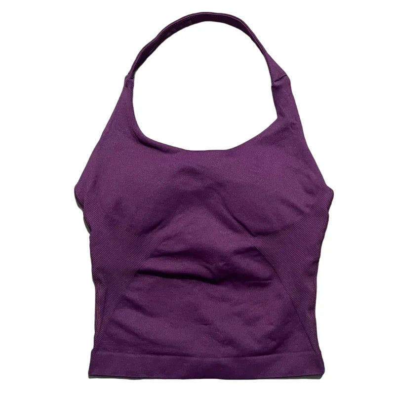 Sports Gym Halter Top Woman Seamless Yoga Tank Removable Chest Pad Push-up Sports Vest Fitness Workout Running Tops