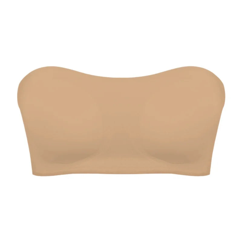 Beige strapless top on a white background