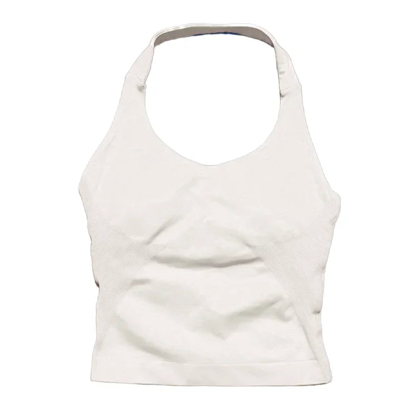 Sports Gym Halter Top Woman Seamless Yoga Tank Removable Chest Pad Push-up Sports Vest Fitness Workout Running Tops