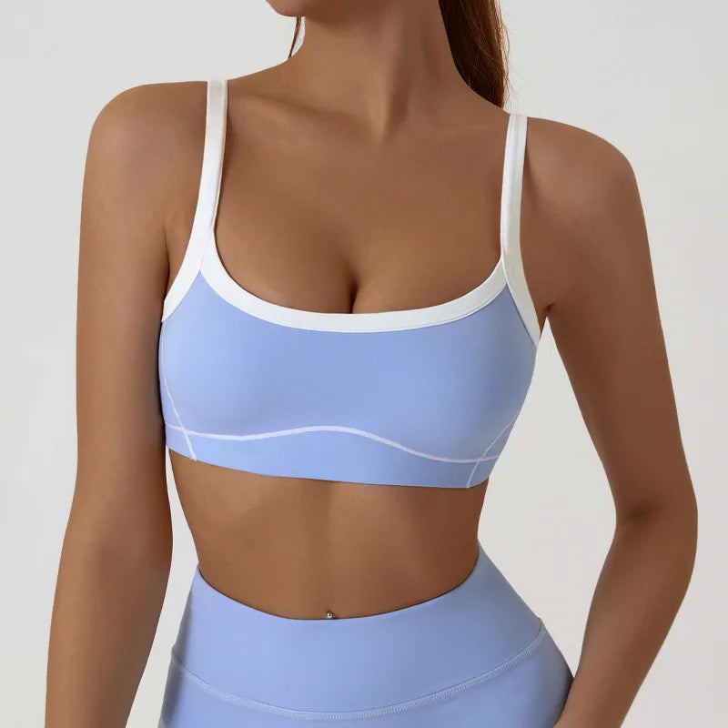 Women Yoga Sports Bra Color Clashing Shock Absorbing Brassiere Full Cup Breathable Gym Tube Top Bra Yoga Workout Underwear