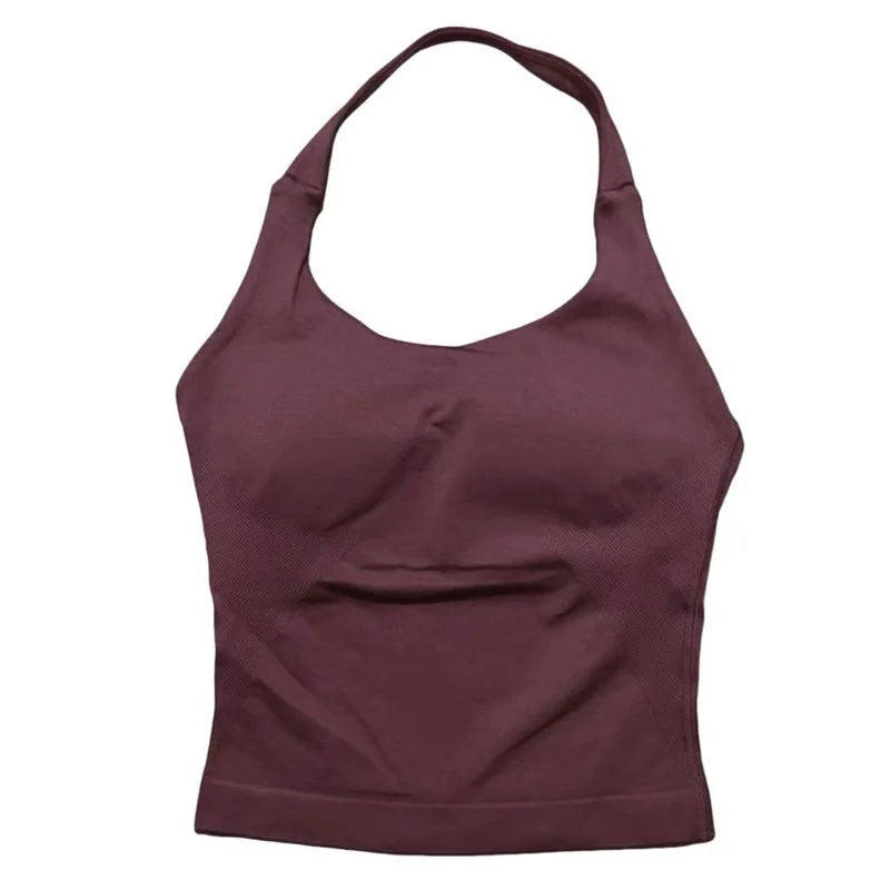 Sports Gym Halter Top Woman Seamless Yoga Tank Removable Chest Pad Push-up Sports Vest Fitness Workout Running Tops