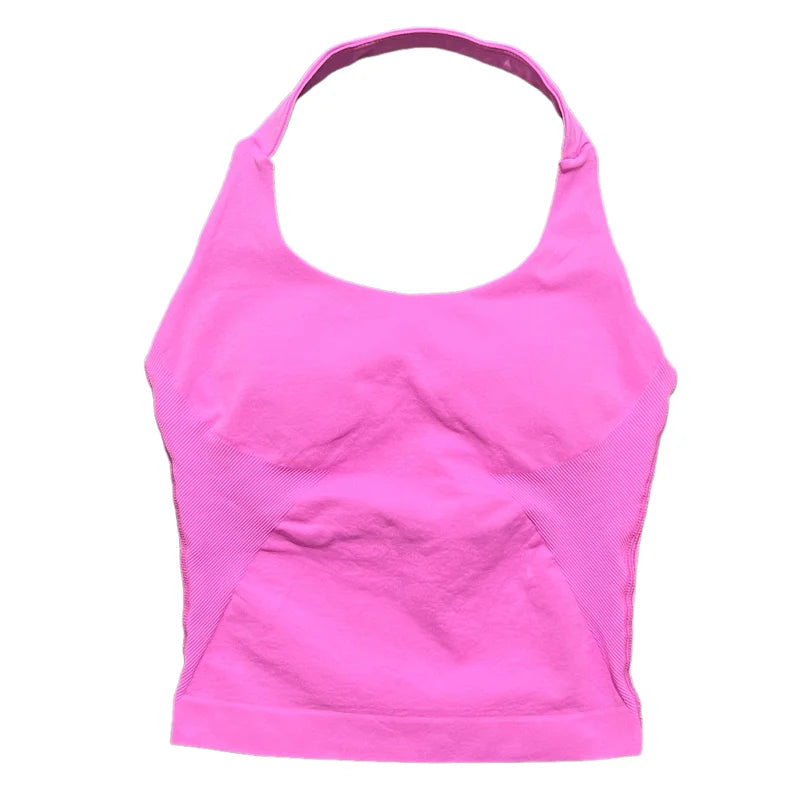 Sports Halter Tank Top Women Seamless Yoga Halter Sports Bra Pilate Fitness Workout Running Top Gym Sports Breathable Top
