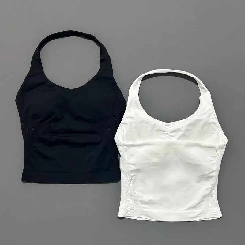 Sports Gym Halter Top Woman Seamless Yoga Tank Removable Chest Pad Push-up Sports Vest Fitness Workout Running Tops