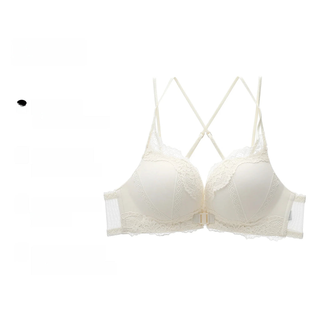 Wireless Lace Bra Set Women's Comfortable Sexy Back Design Gathered Front Clasp Underwear Nylon Material Suitable for Small B...