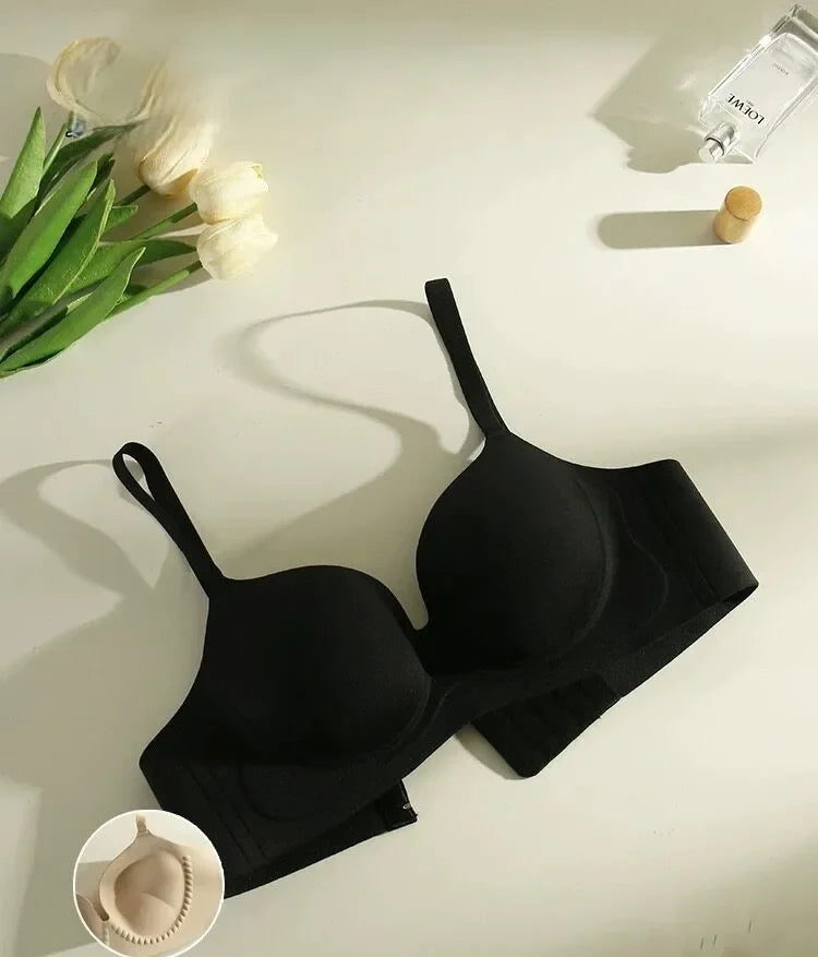 Sexy Seamless Push-Up Bra for Women Wireless with Soft Support Lift & Anti-Sagging Side Support for Armpit Fat Plaid Pattern