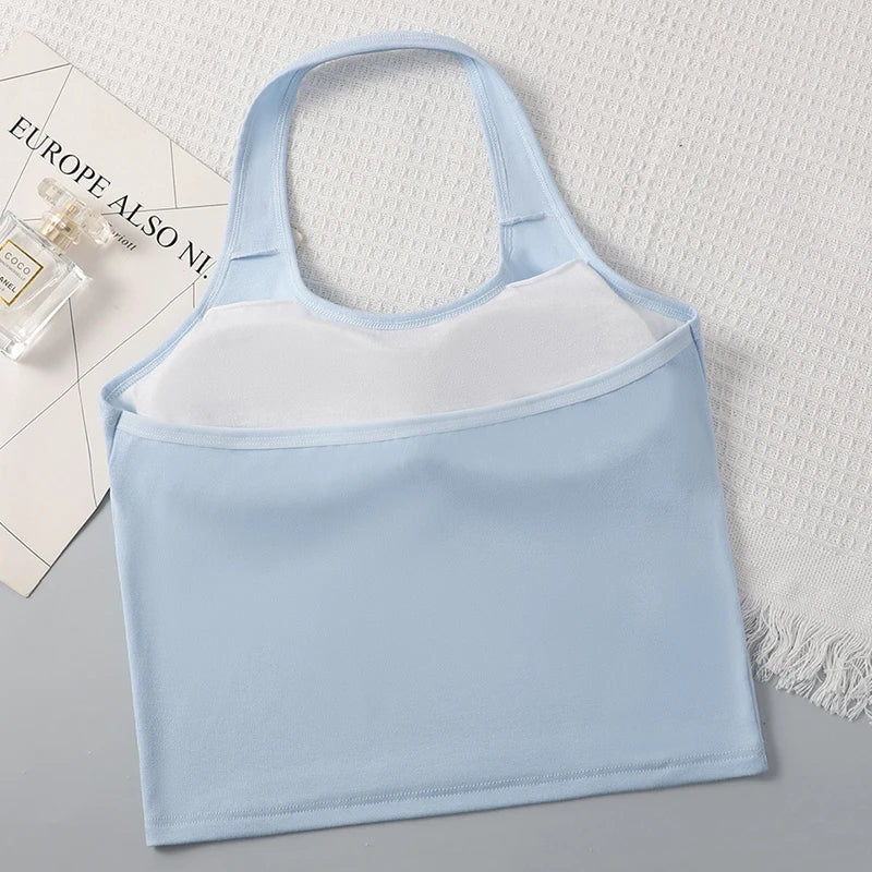 1pcs Kid Camisole Modal Girl Sexy Hanging Neck Tank Top Student Comfort Vest Children Soft Undershirt Sport Underwear With Pads