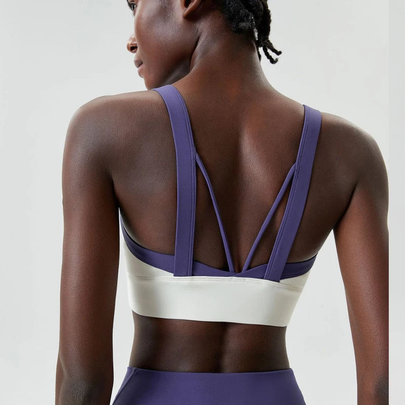 Women Fitness Yoga Bra Stretchy Soft Sexy Back Gym Crop Top Fashion Patchwork Running Top Breathable Quick Dry Sports Underwear