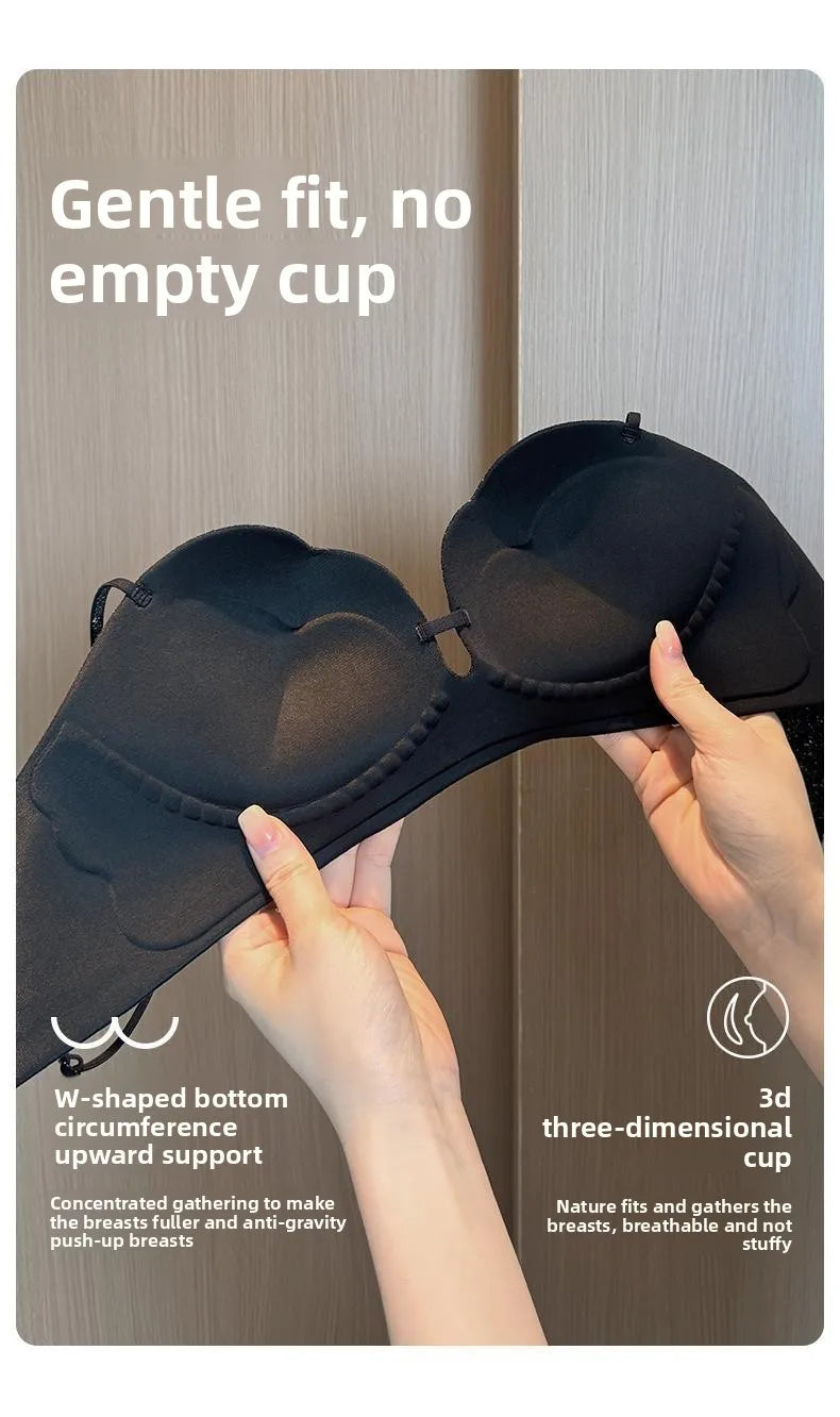 Hot Push Up Bra for Small Bust with Thin Shimmer Straps, Thick Padded Wireless Seamless Bra, Side Support Anti-Droop Lingerie