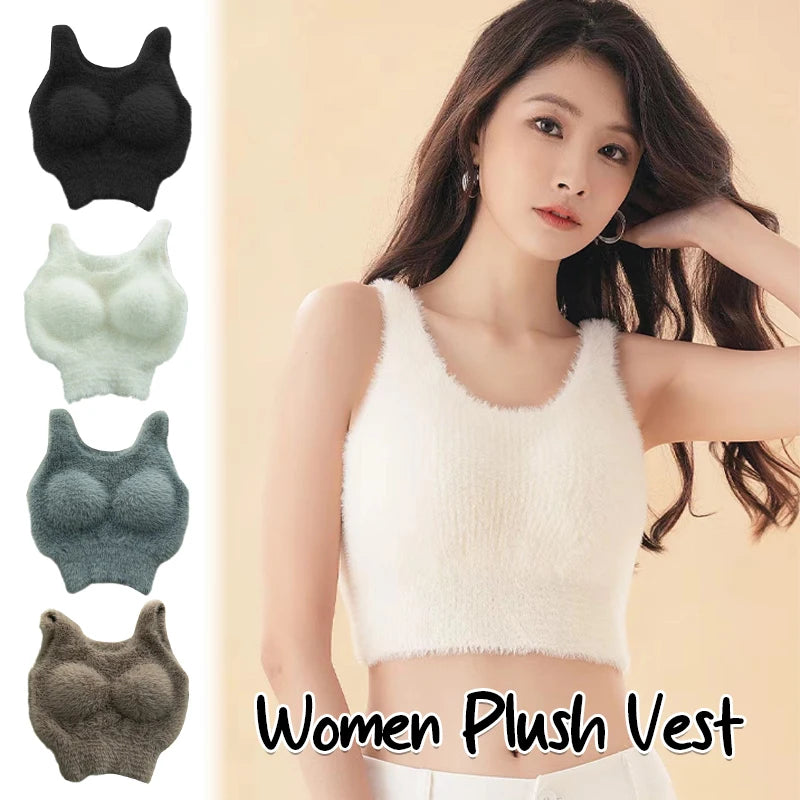 Plush Fleece Thermal Camisole – Built-In Bra Pad Warm Wool Tank Top