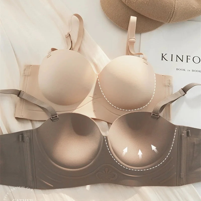 Scarless Half Cup Strapless Bra – Wire-Free Gathering Adjustable Seamless