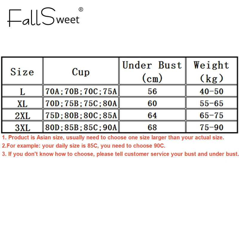 Size chart for bras with measurements and weight ranges on a white background