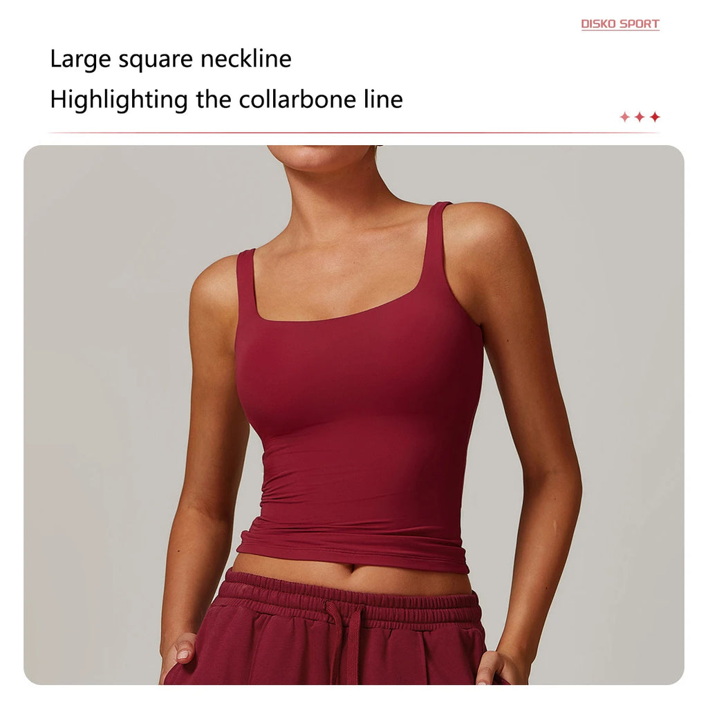 Hearuisavy Summer Women's Sports Bra Square Neck Tight Yoga Tank Top Gym Running Breathable Casual Vest Comfort Fit Workout Top