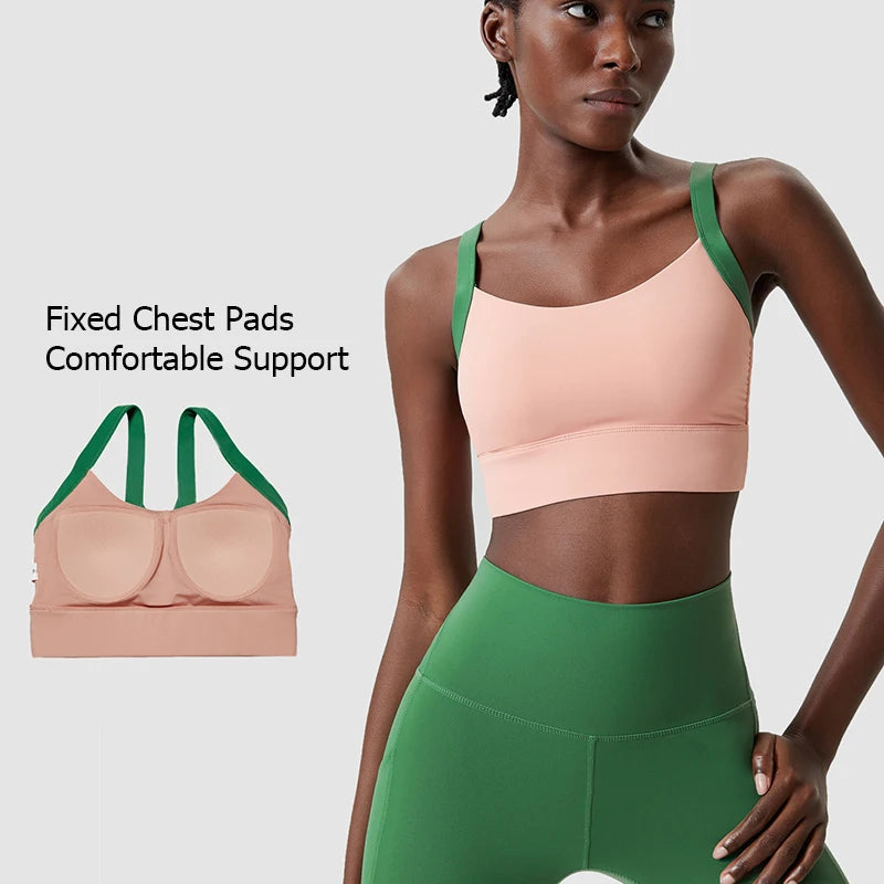 Women Fitness Yoga Bra Stretchy Soft Sexy Back Gym Crop Top Fashion Patchwork Running Top Breathable Quick Dry Sports Underwear