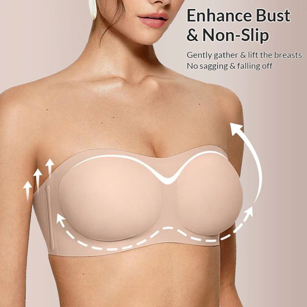 Jelly Push-Up Bandeau Bra – Non-Slip Wireless Padded Seamless Tube Bra