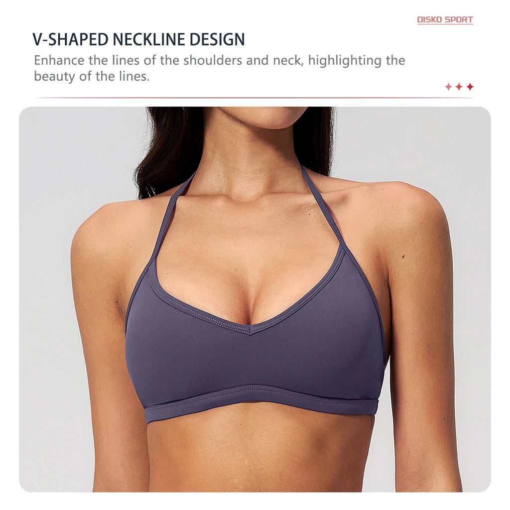 Hearuisavy Sports Bra Gym Women Halter Neck Yoga Bra Halter Neck Brushed Yoga Bra Running Pilates Quick Drying Workout Top Femal