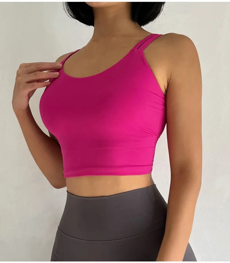 Cloud Hide Sweet Pink Sports Bra – Push-Up Yoga Crop Top Athletic Vest XS–XL