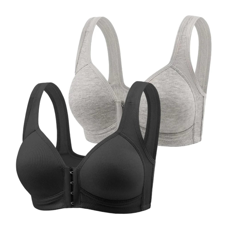 Fallsweet Seamless Front Closure Bra For Women Solid Wire-Free Push Up Bralette Full Coverage Fixed Cups Comfortable Underwear