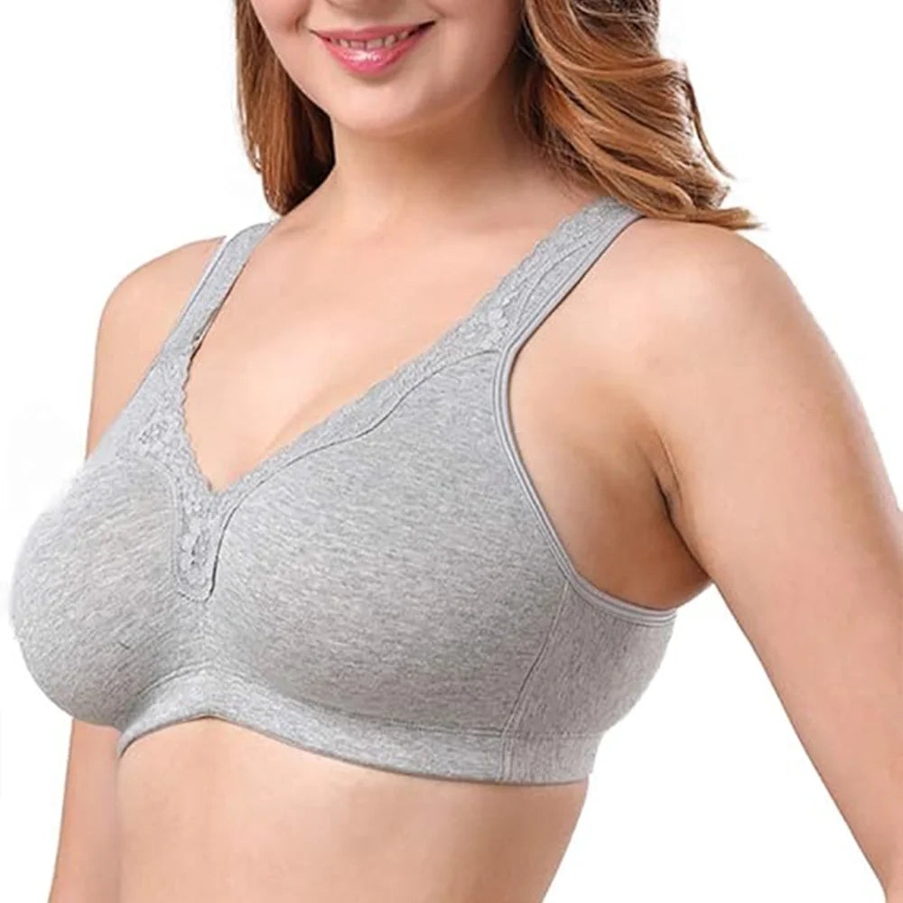 Sheroine Women's Floral Lace Cotton Bra Plus Size Wire-Free Non-Foam Comfort Wide Straps Full Coverage Sleep Underswear