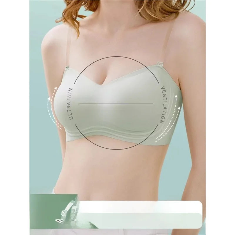 Wireless Anti-Slip Transparent Strap Bra for Women Underwear Wedding Dress Special Use Prevent Exposure Wrap Chest Summer