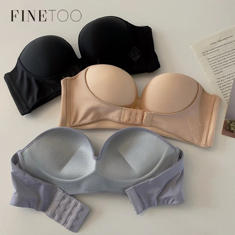 FINETOO Front Closure Strapless Bra – Wireless One-Piece Invisible Push-Up