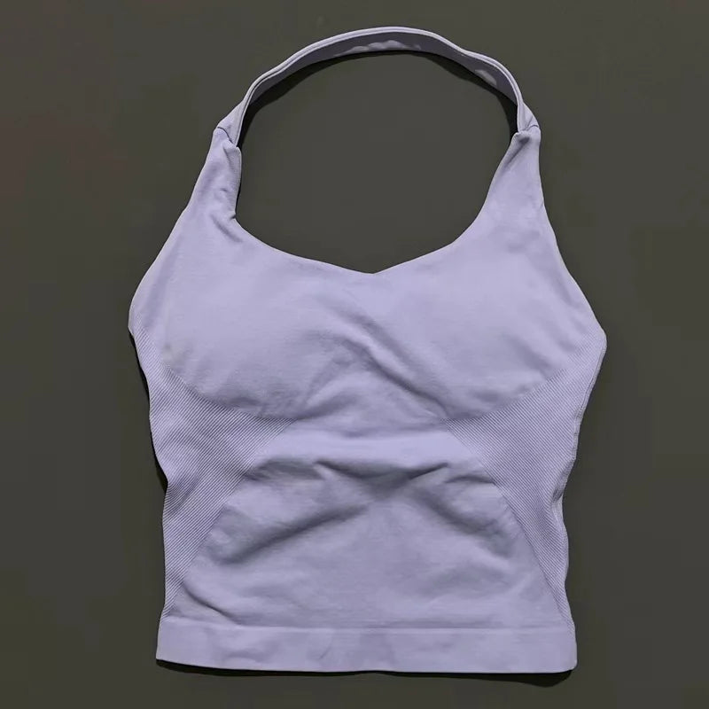 Sports Halter Tank Top Women Seamless Yoga Halter Sports Bra Pilate Fitness Workout Running Top Gym Sports Breathable Top