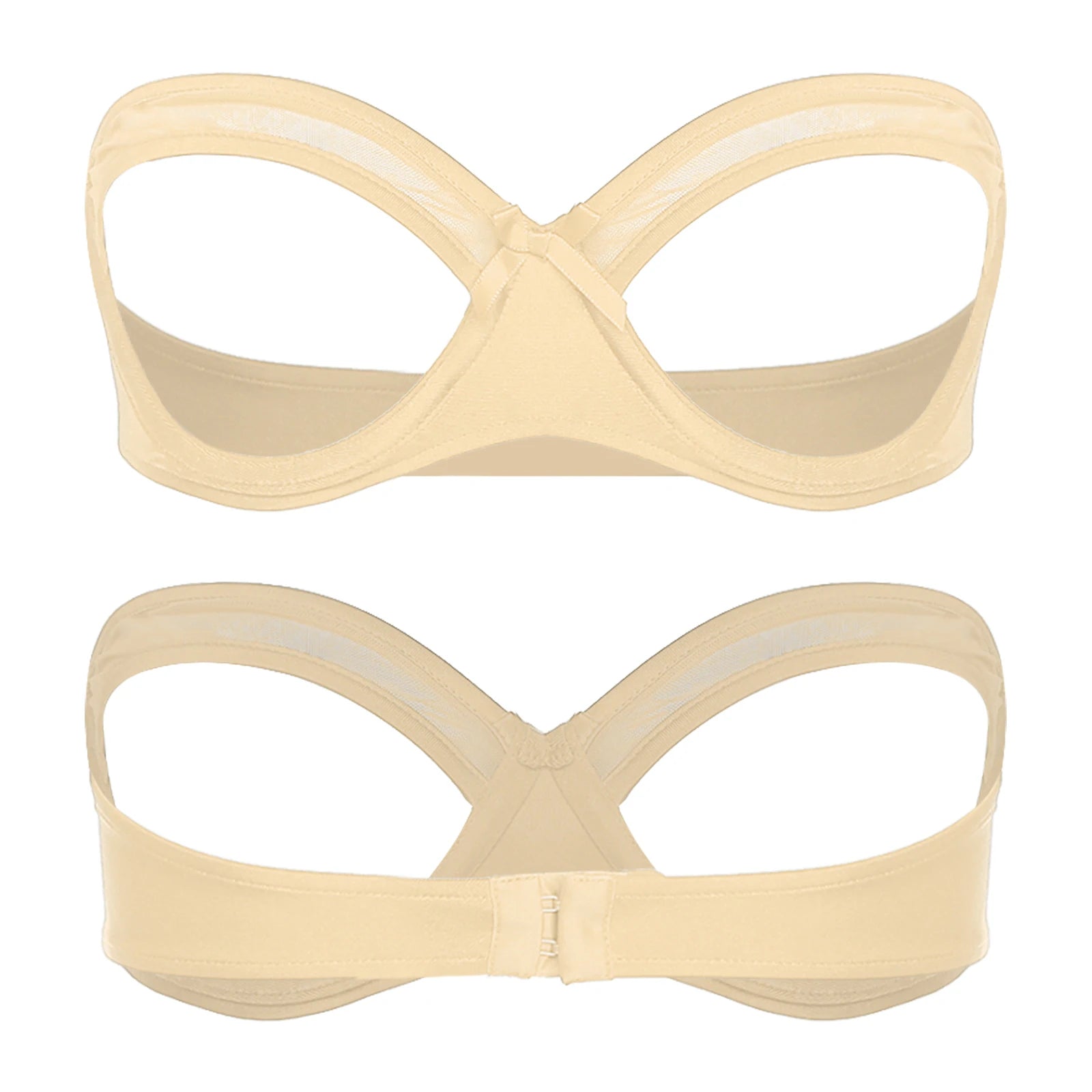 Womens See Through Strapless Cupless Bra Push Up Open Nipple Underwired Bra Lingerie Tube Top Hollow Out Push Up Balconette Bras
