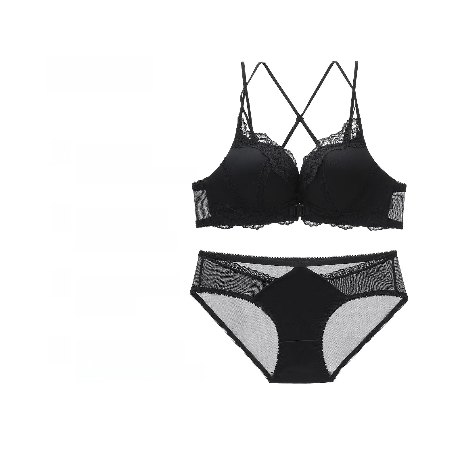 Wireless Lace Bra Set Women's Comfortable Sexy Back Design Gathered Front Clasp Underwear Nylon Material Suitable for Small B...