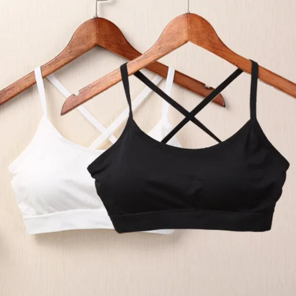 CHUANGERM Women's Seamless Sports Crop Top Wide Letter Straps Wireless Back Comfortable Yoga Fitness Workout