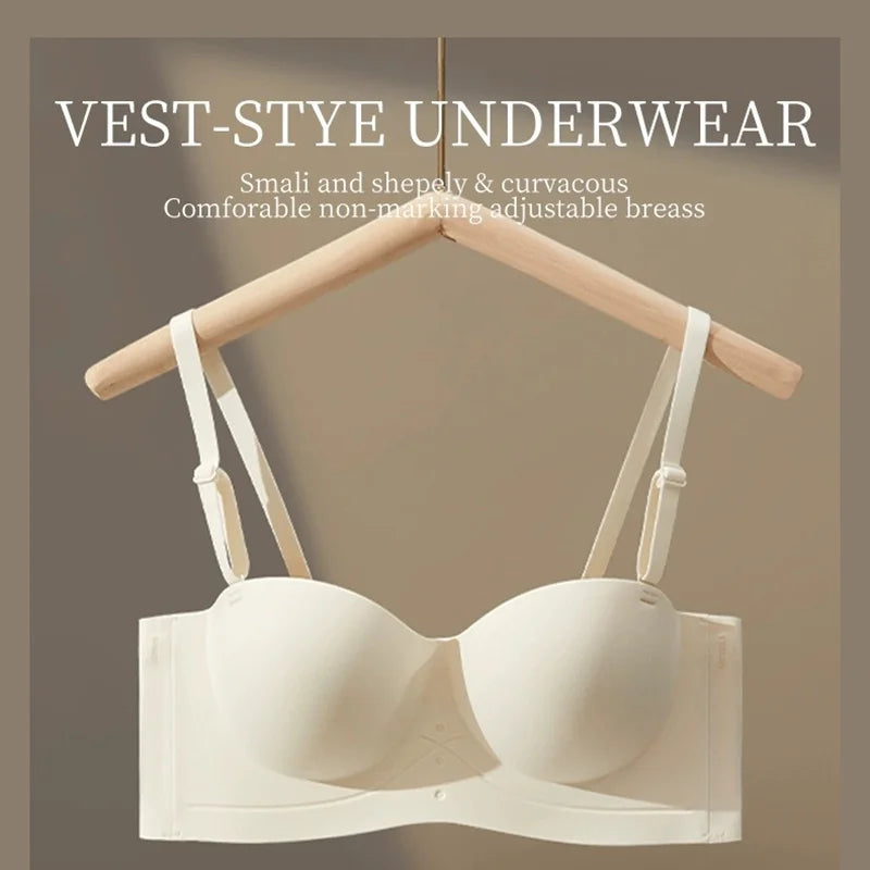 Scarless Half Cup Strapless Bra – Wire-Free Gathering Adjustable Seamless