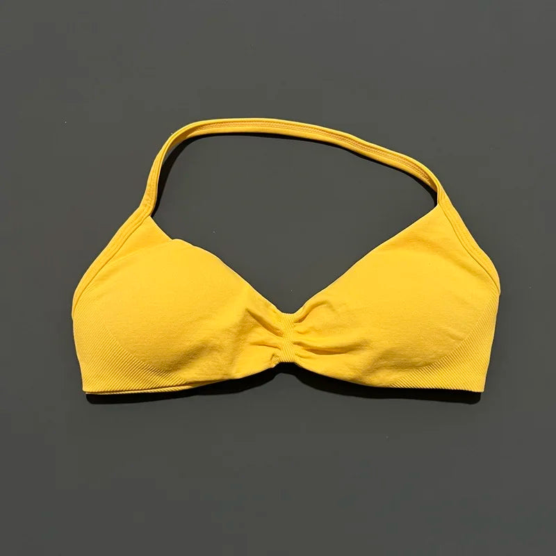 HISTELLO Seamless Strappy Sports Bra – Halter Yoga & Gym Top